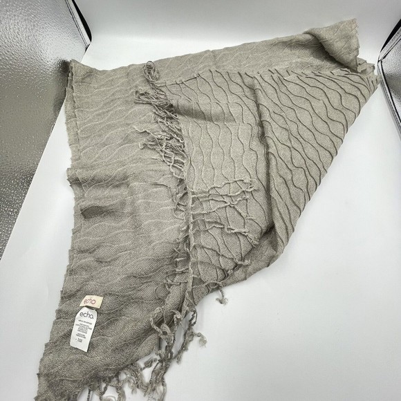 Echo Unisex Acrylic Fringe Scarf Beige 90 in X 25 In - Picture 9 of 12